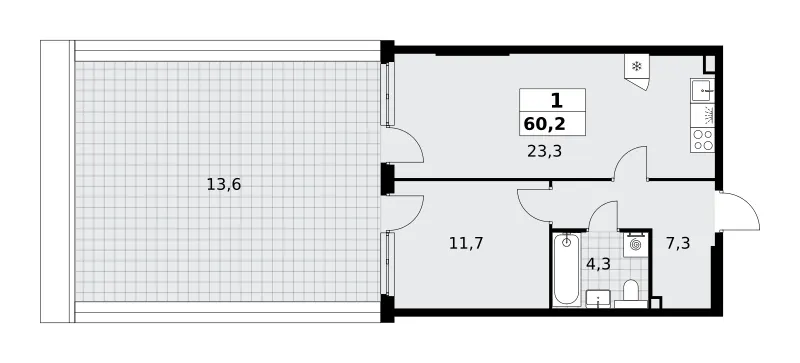 1-комн. 60.2 м²