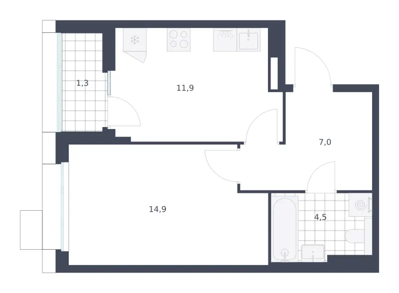 1-комн. 39.6 м²