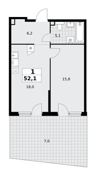 1-комн. 52.1 м²