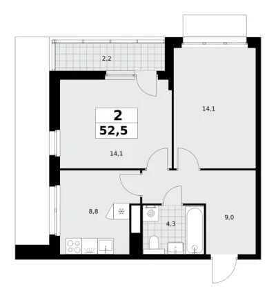 52,5 м² — планировка