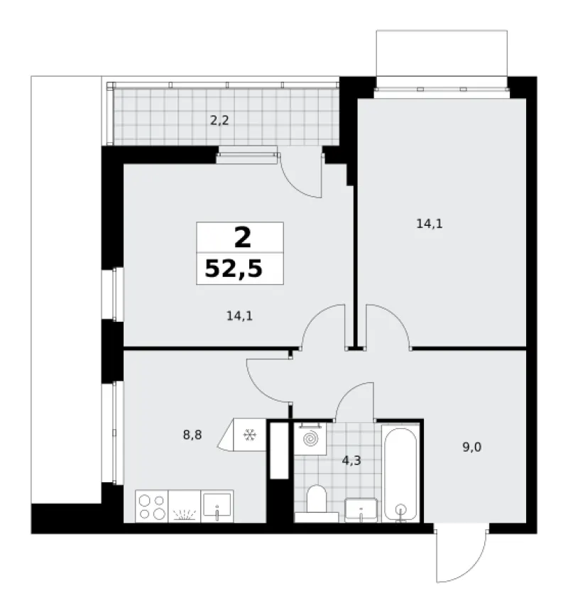 2-комн. 52.5 м²