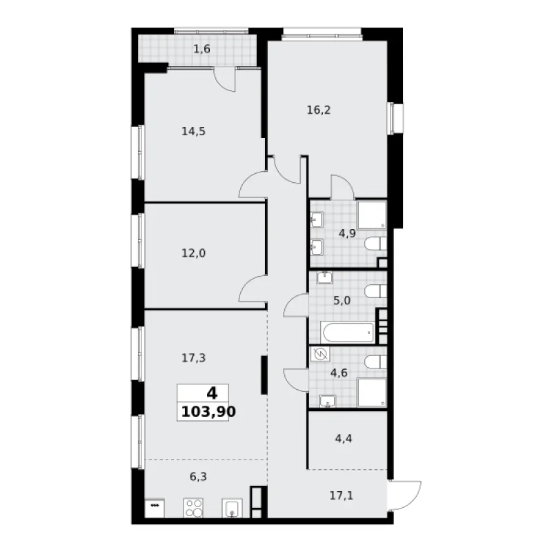 4-комн. 104.3 м²