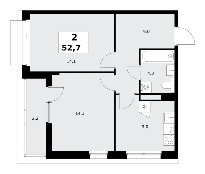 2-комн. 52.7 м²