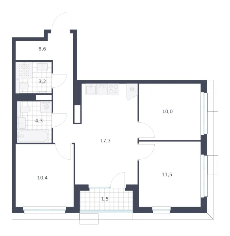3-комн. 66.8 м²
