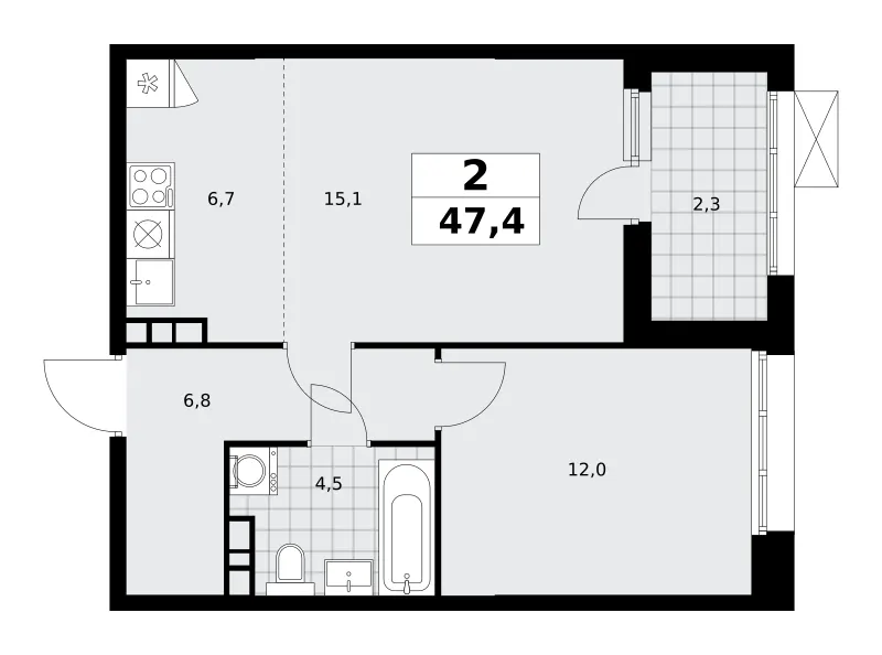2-комн. 47.2 м²