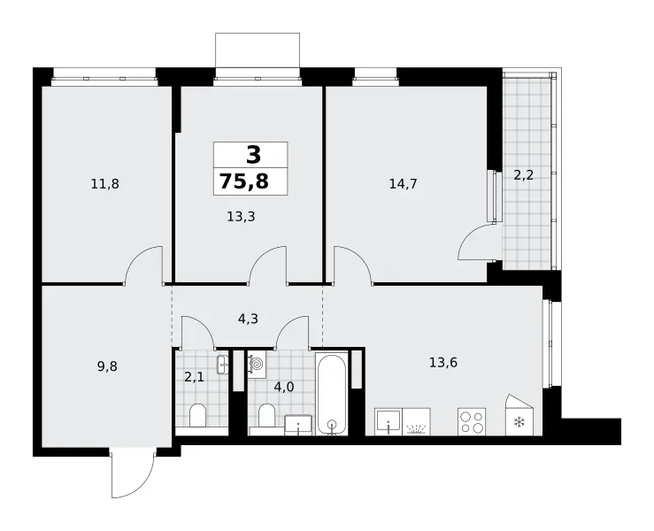 3-комн. 75.8 м²