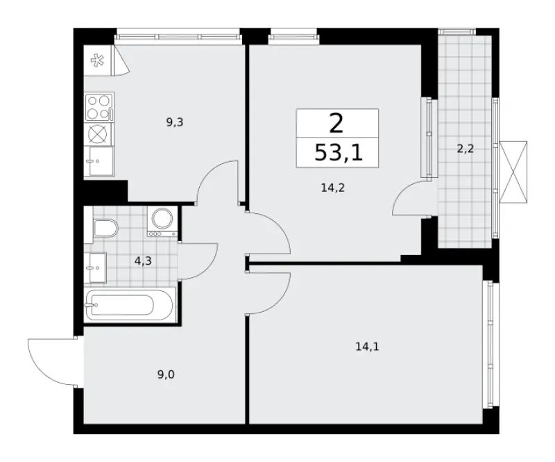 2-комн. 53.1 м²