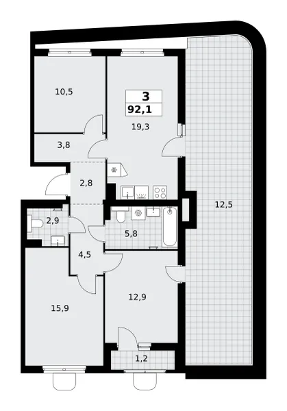 3-комн. 92.1 м²