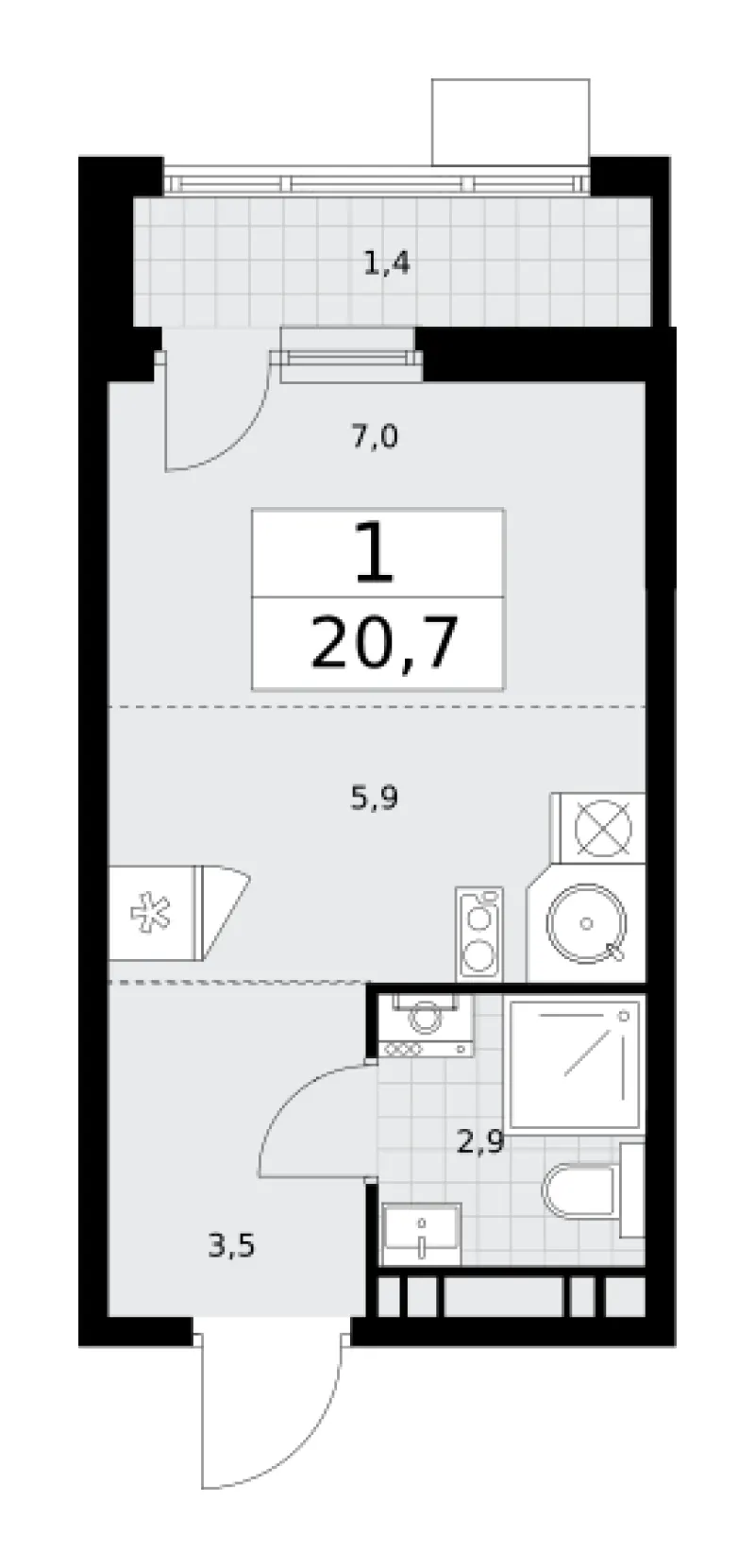 Студия 20.7 м²