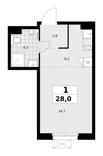 Студия 28 м²