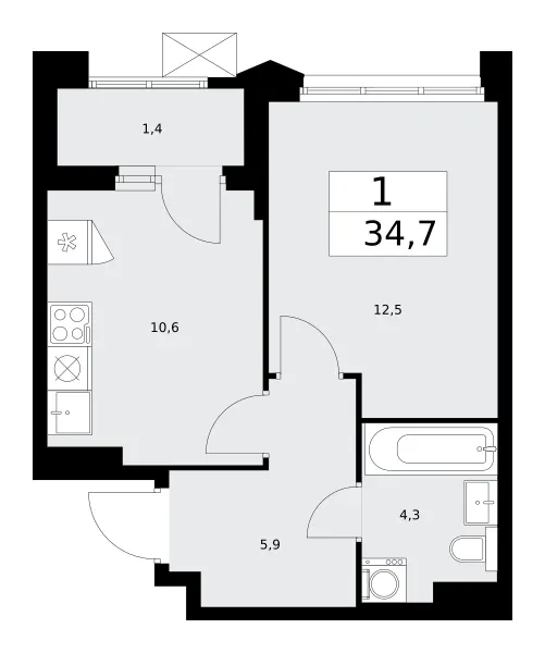 1-комн. 34.7 м²
