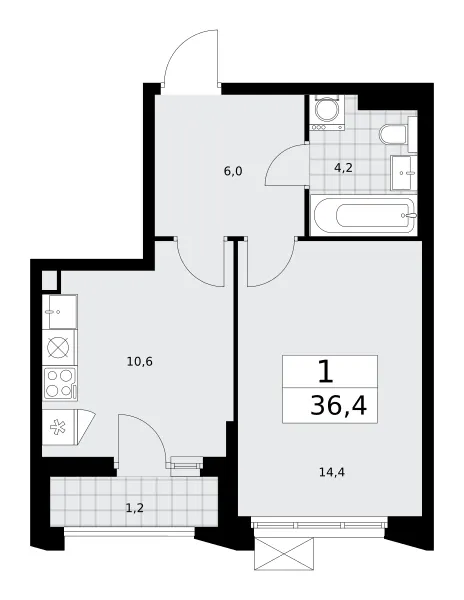 1-комн. 36.4 м²