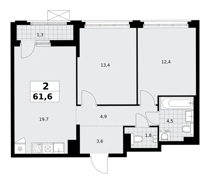 2-комн. 61.6 м²