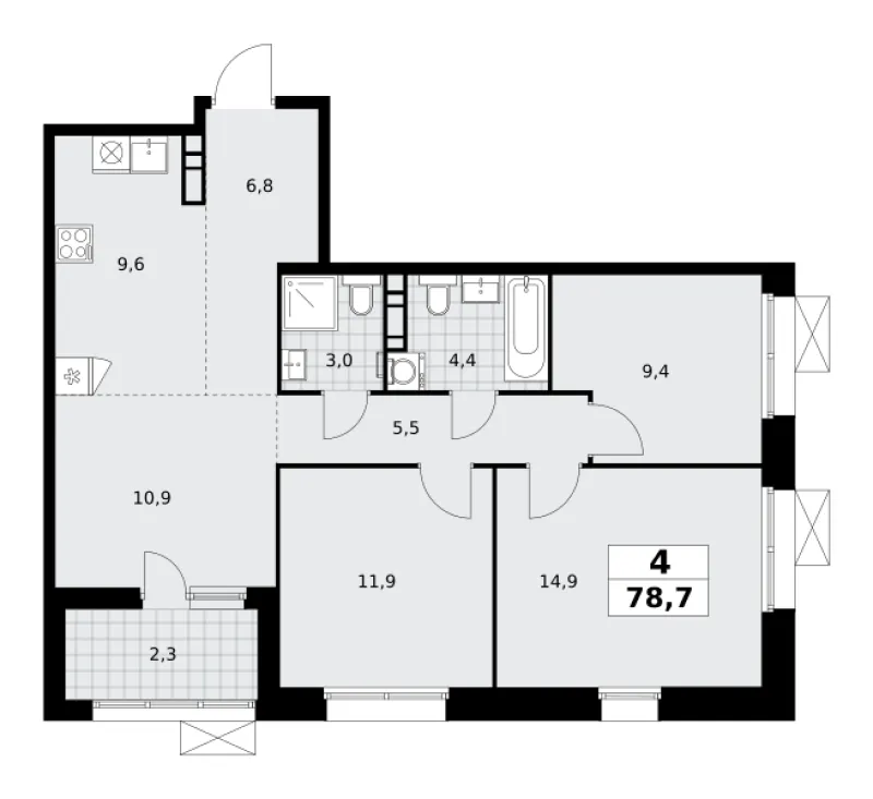 4-комн. 78.7 м²