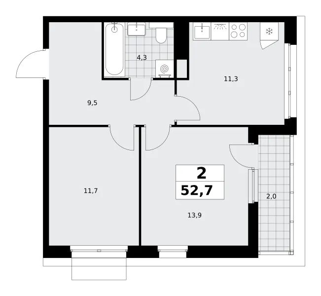 2-комн. 52.7 м²