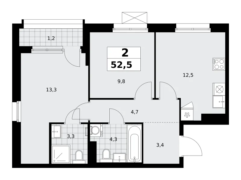 2-комн. 52.5 м²