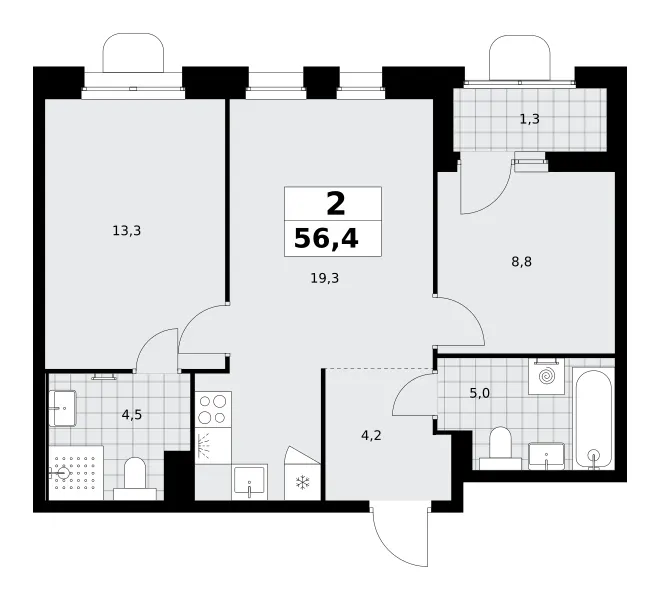 2-комн. 56.4 м²