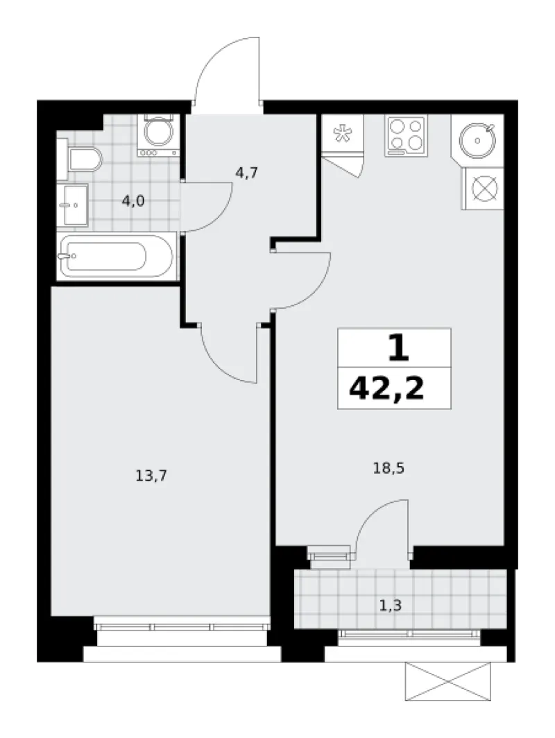 1-комн. 42.2 м²