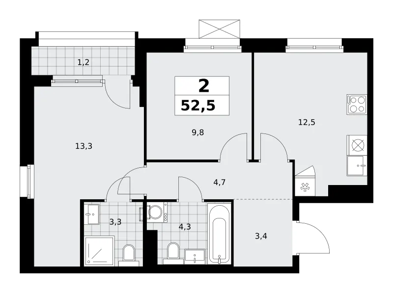 2-комн. 52.5 м²