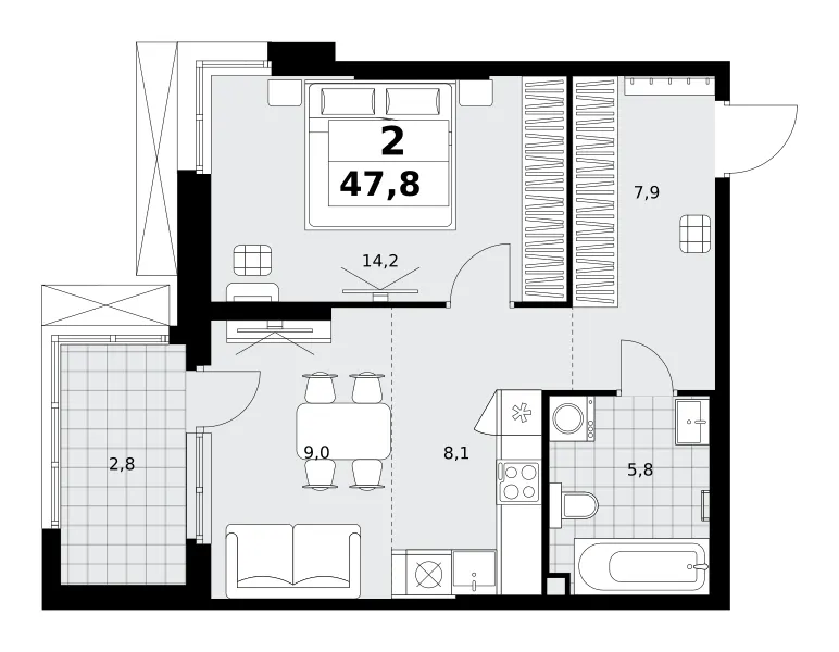 2-комн. 47.8 м²