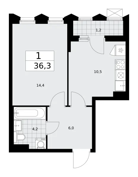 1-комн. 36.3 м²