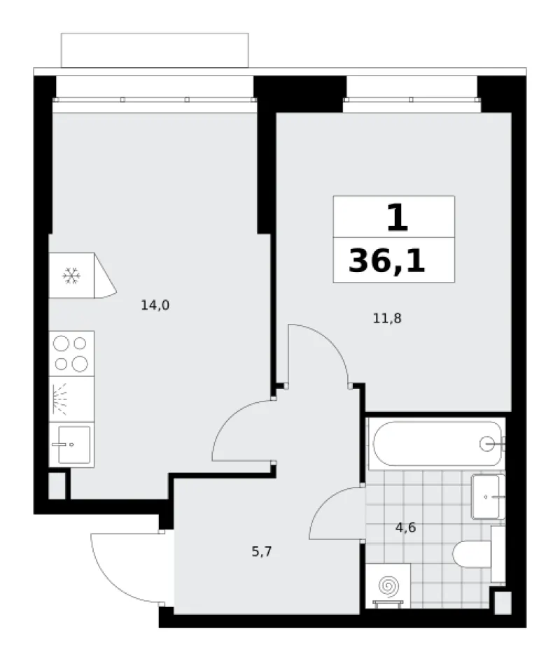 1-комн. 36.1 м²
