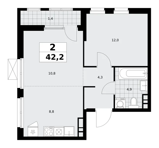 2-комн. 42.2 м²