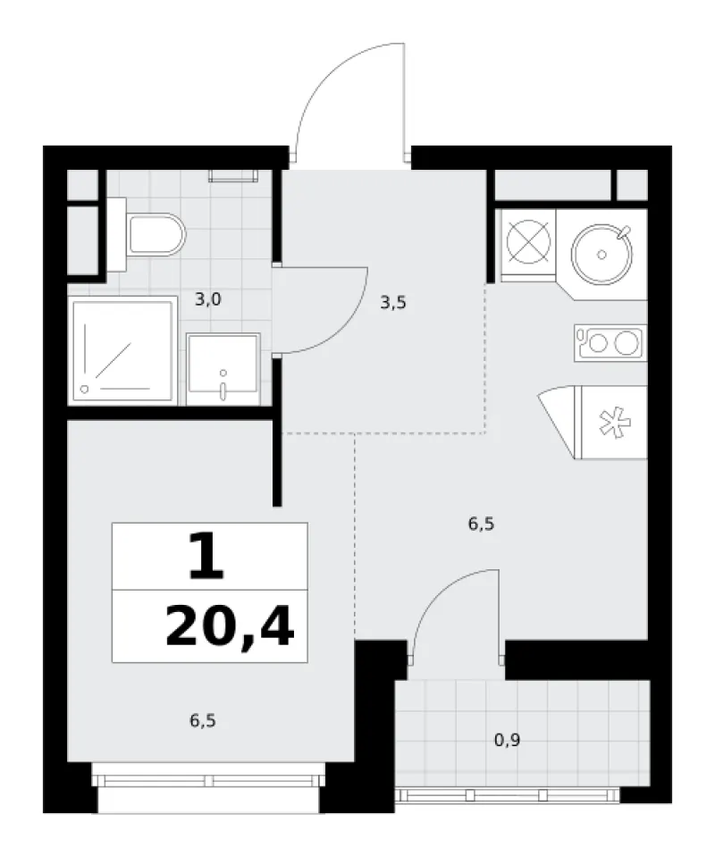 Студия 20.4 м²