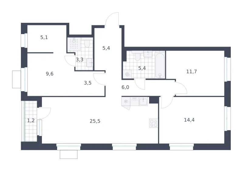 3-комн. 91.1 м²