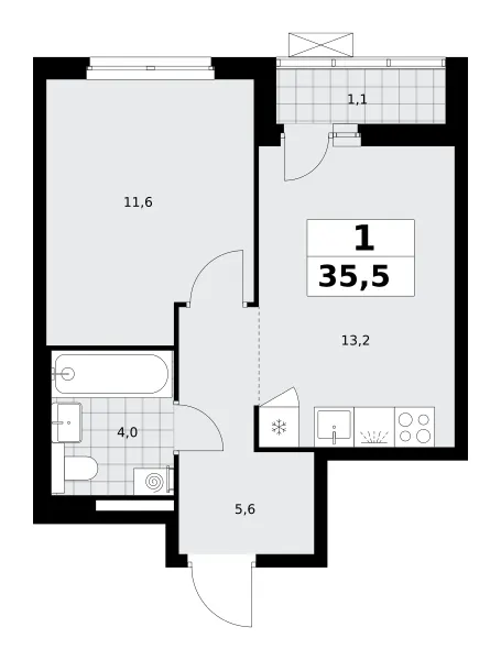 1-комн. 35.5 м²