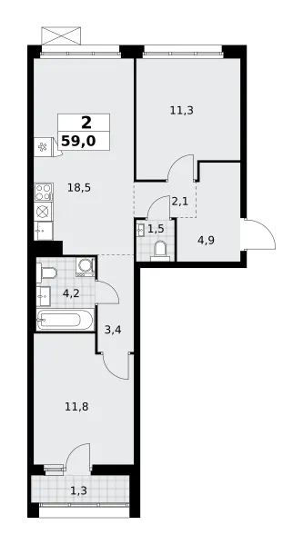 2-комн. 59 м²