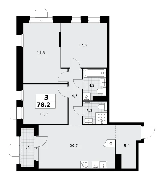 3-комн. 78.2 м²