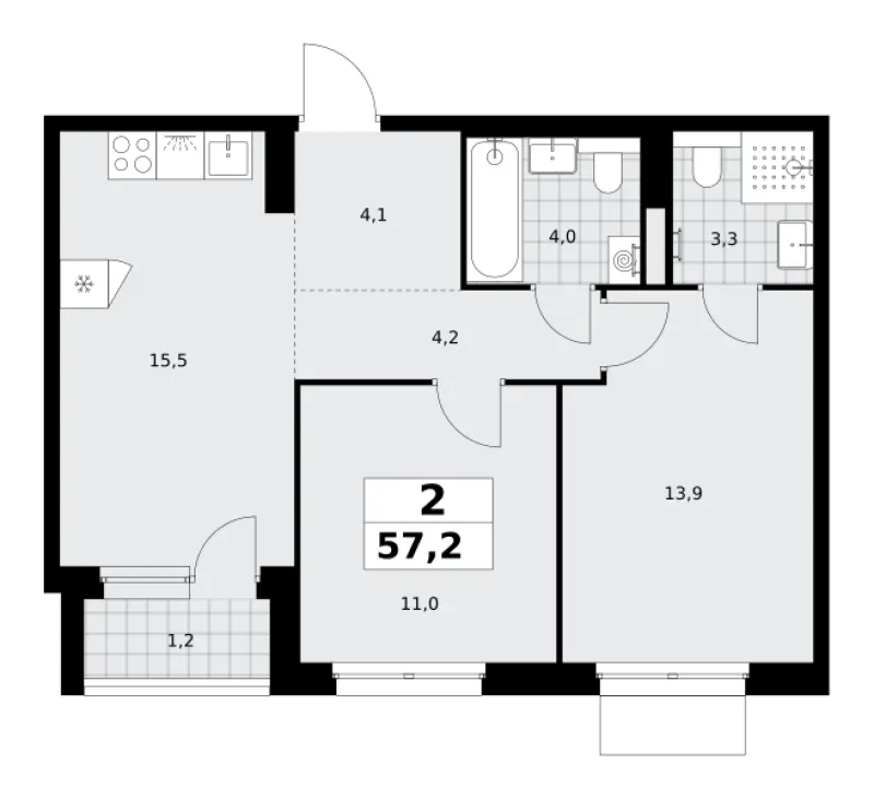 2-комн. 57.2 м²