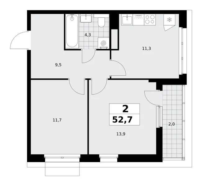 2-комн. 52.7 м²