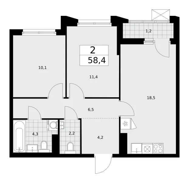 2-комн. 58.4 м²