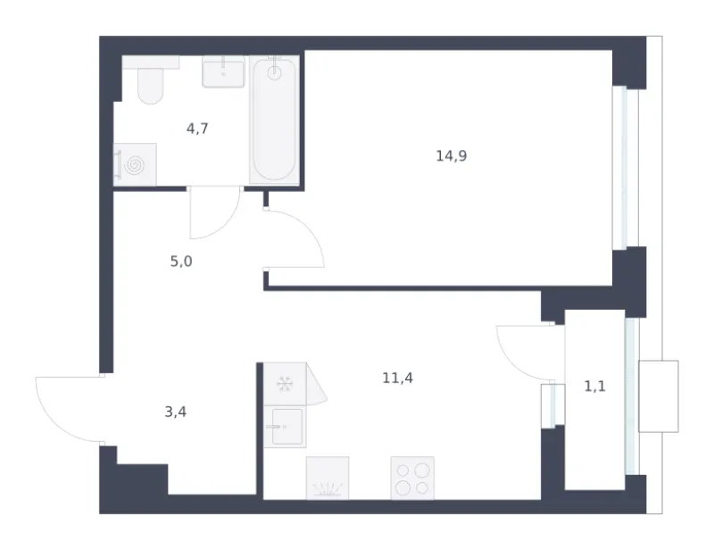 1-комн. 40.5 м²