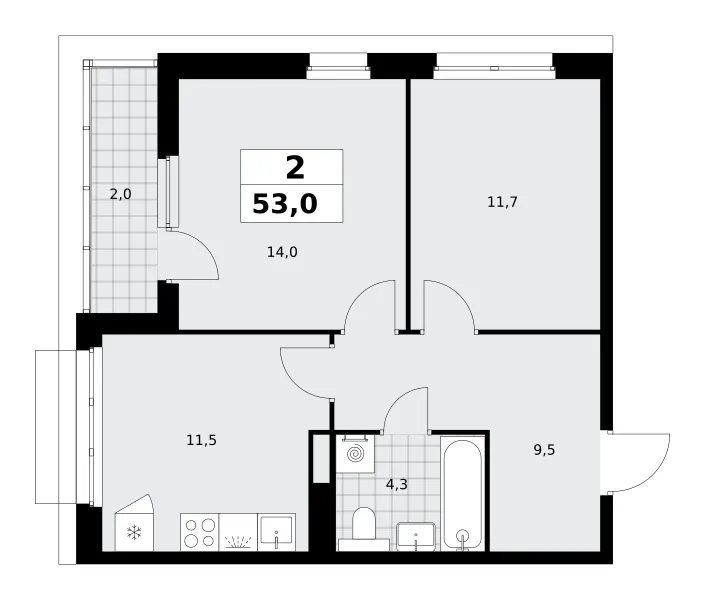 2-комн. 53 м²