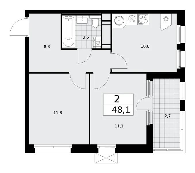 2-комн. 48.1 м²