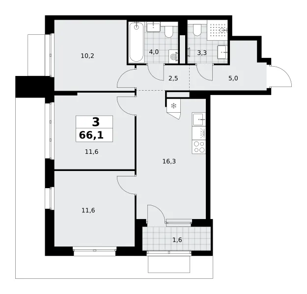 3-комн. 66.1 м²