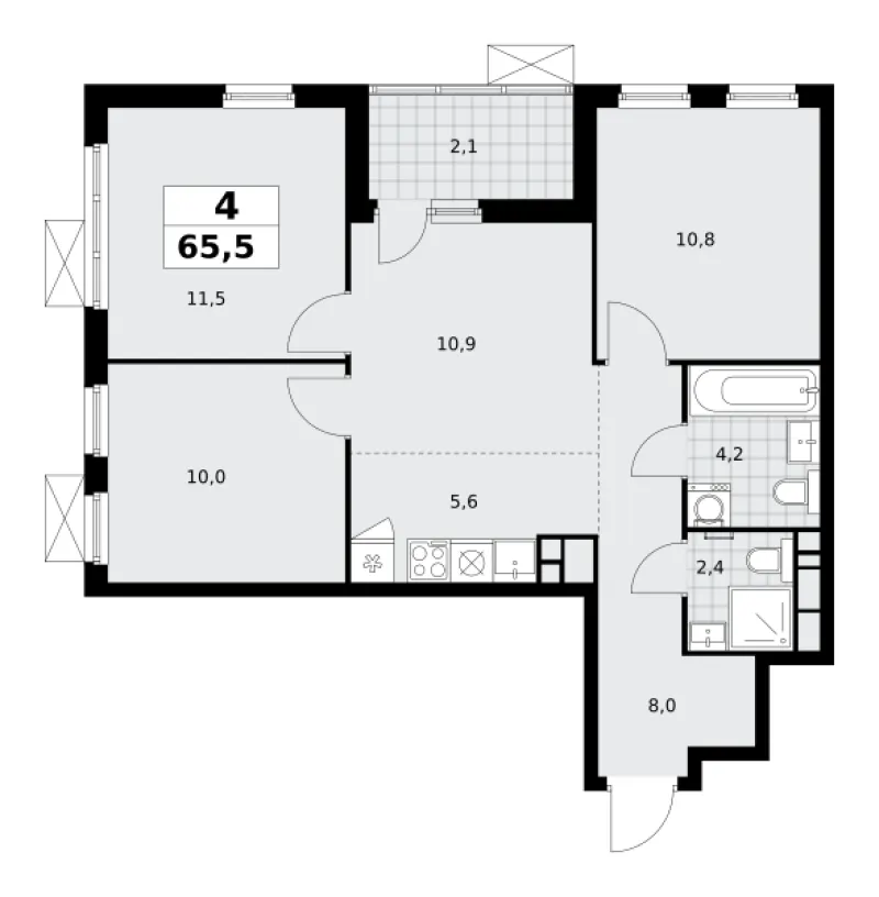 4-комн. 65.5 м²