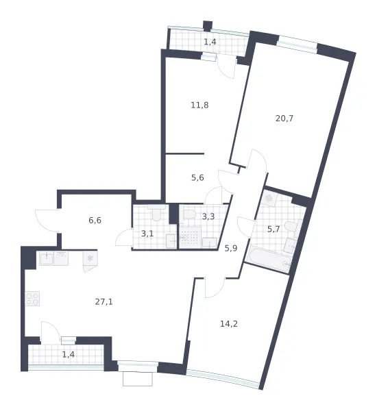 3-комн. 106.8 м²