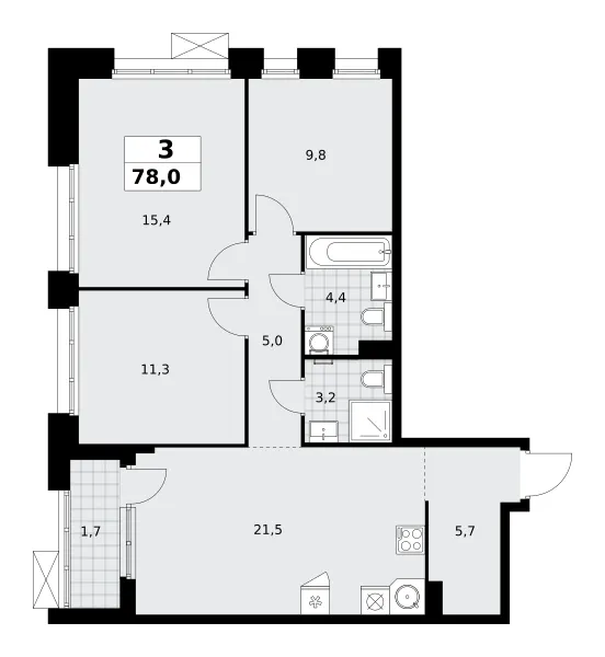 3-комн. 78 м²