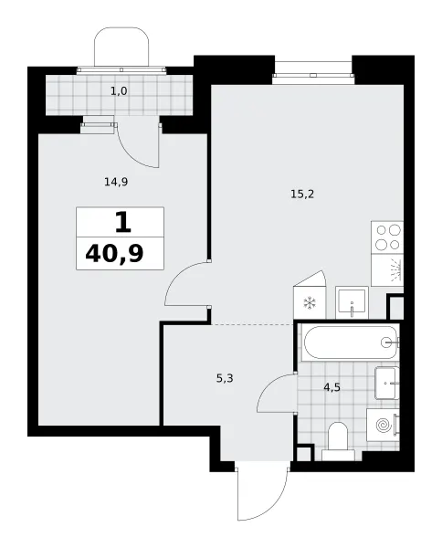1-комн. 40.9 м²