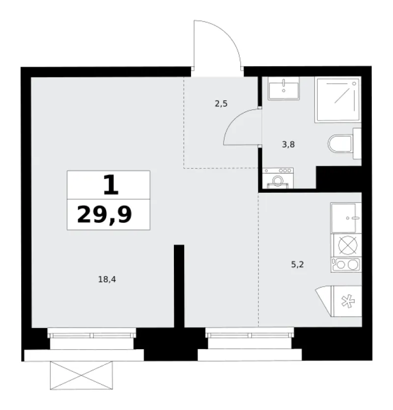 Студия 29.9 м²