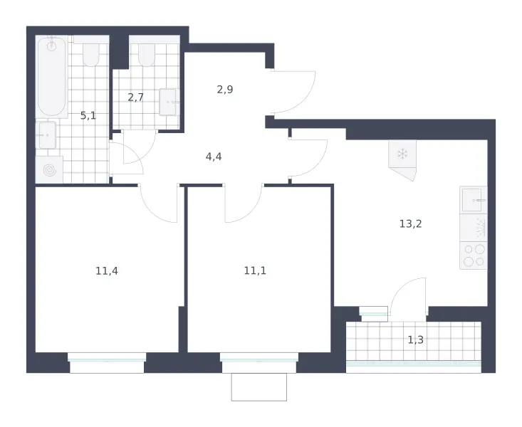 2-комн. 52.1 м²