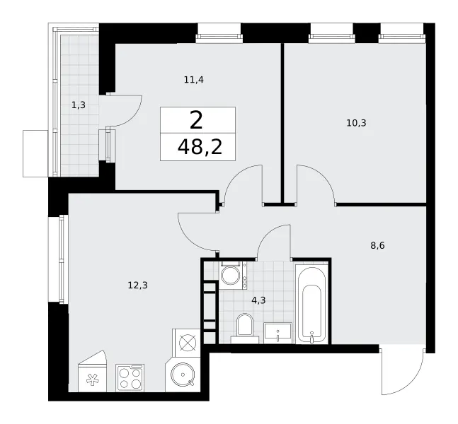 2-комн. 48.2 м²