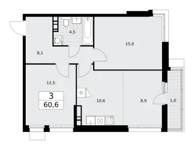 60,6 м² — планировка