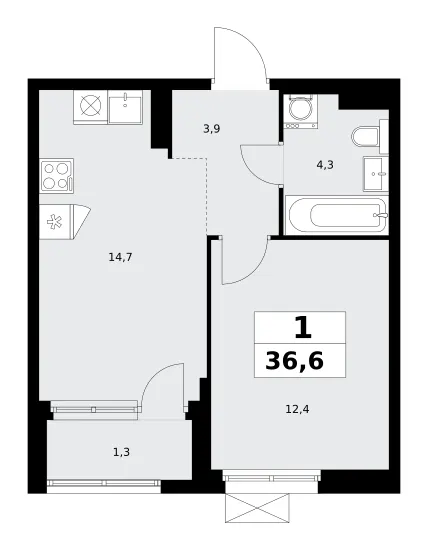 1-комн. 36.6 м²