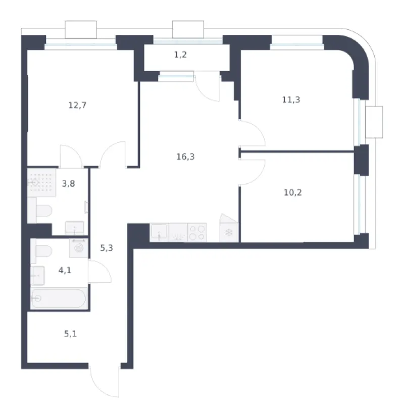 3-комн. 70 м²