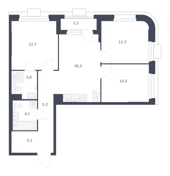 3-комн. 70 м²